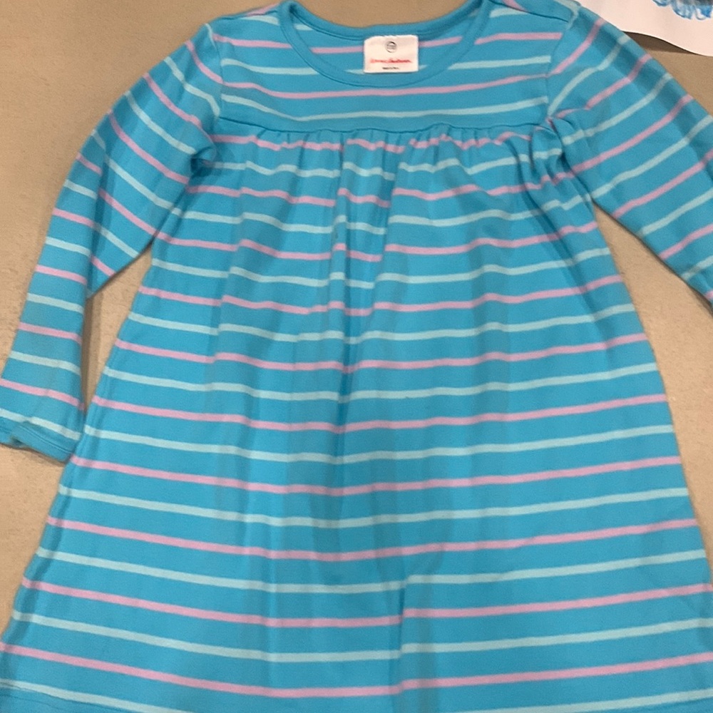 Hanna Andersson girls 110 5T size blue and pink long sleeved play dress striped